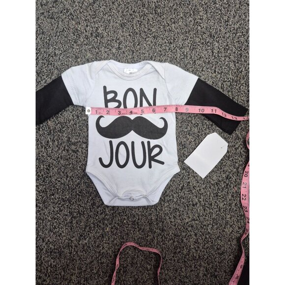 "Bon Jour" Newborn Moustache Baby 2 piece outfit Set Boy's - Picture 5 of 6